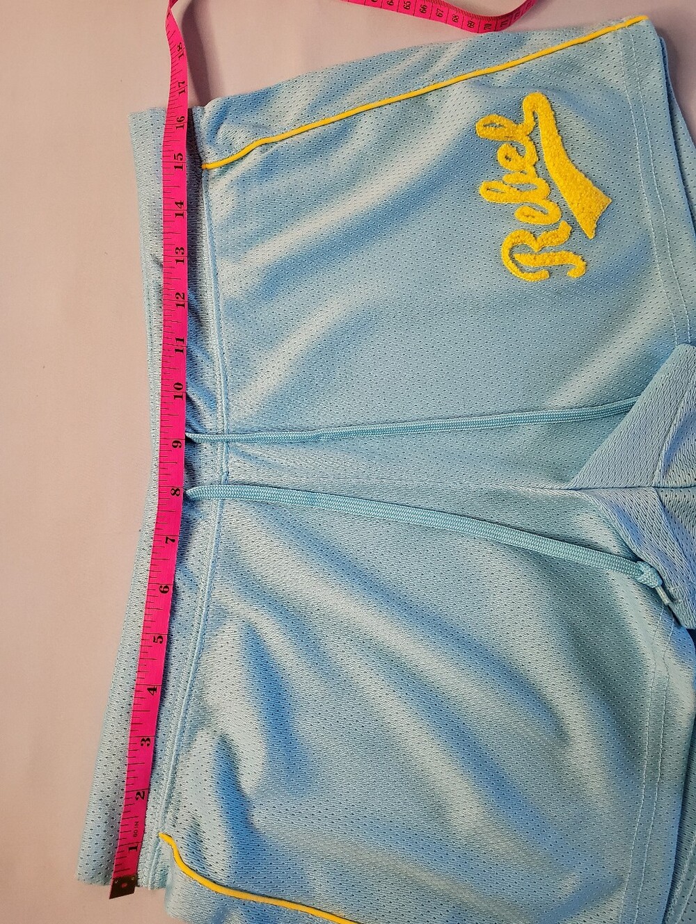 No Boundaries Light Blue Athletic Mesh Shorts with Yellow Trim - Picture 5 of 7